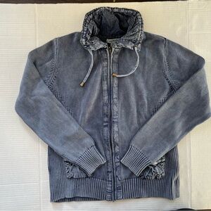 PBJ Blues Blue Mineral Wash Knit Hoodie Jacket Women’s S Small Full Zip Ribbed